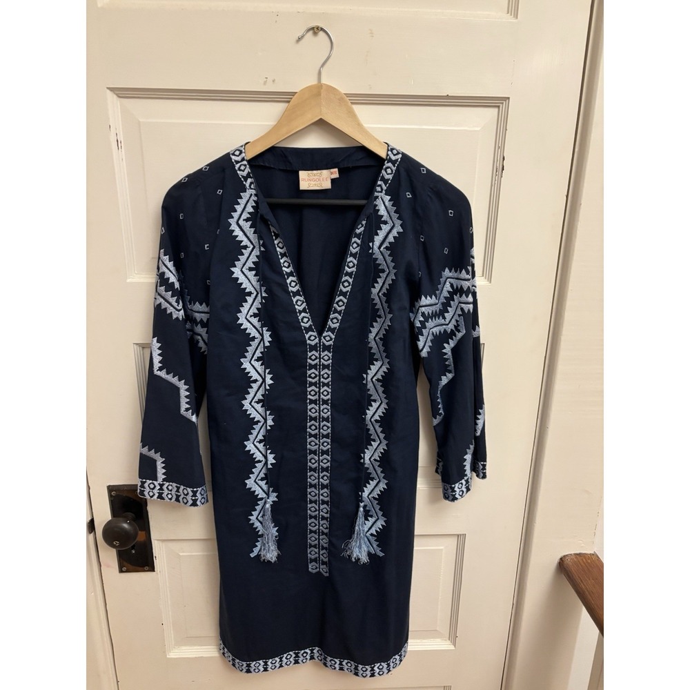 Rungolee‎ Women's Navy Blue V-Neck Embroidered Dress Size XS